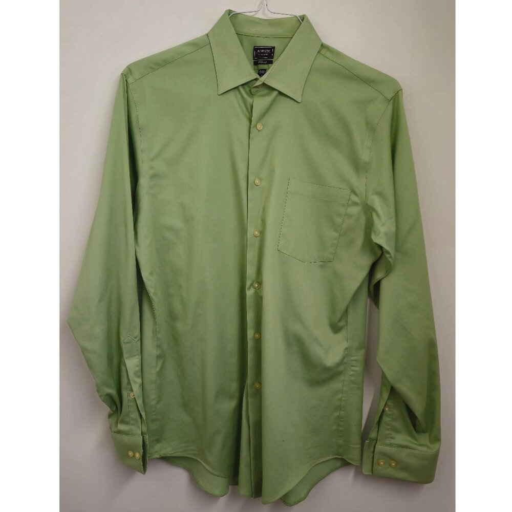 Arrow Fitted Button-Down Dress Shirt- Neck size 16, green